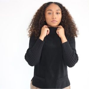 Vintage Talbots Black Faux Suede Wool Knit Sleeve Sweater Size 14P